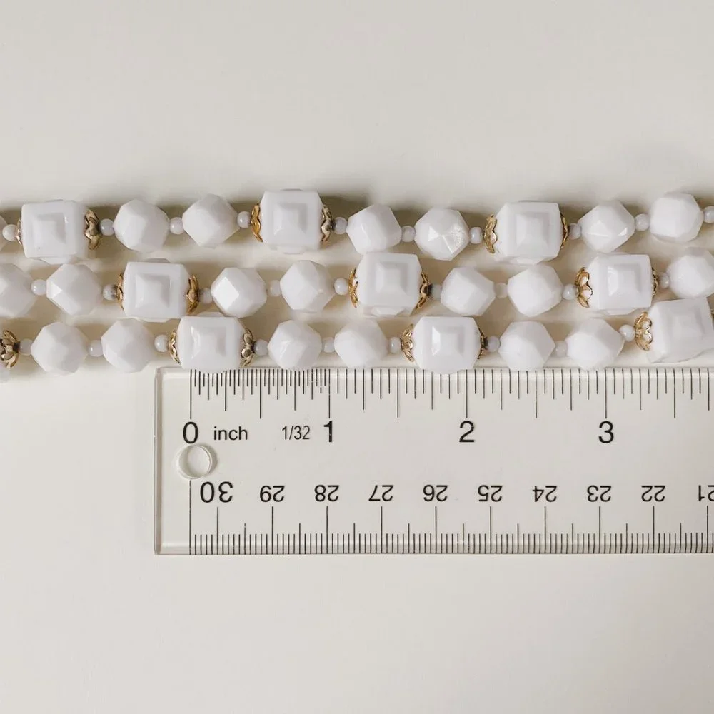 Vintage Hong Kong White Gold Square Chunky Beaded Layered Multi Strand Necklace - Picture 12 of 12